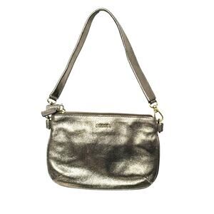 Fossil Memoir Top Zip Purse Shoulder Bag Gold Metallic Leather Purse Baguette